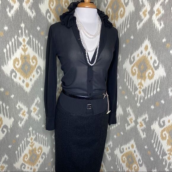 Ralph Lauren Cashmere & Lamb Leather Pencil Skirt - Picture 2 of 16